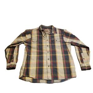 Orvis Big Bear Shirt Men's Large Flannel Plaid Hand Pockets Heavyweight Shacket